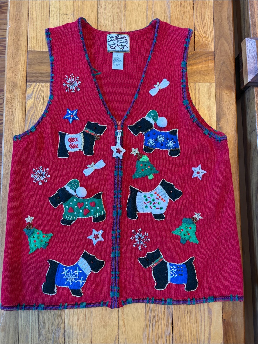 Heirloom Collectibles Christmas Scottie Dog Sweater Vest M Ramie Cotton 2003